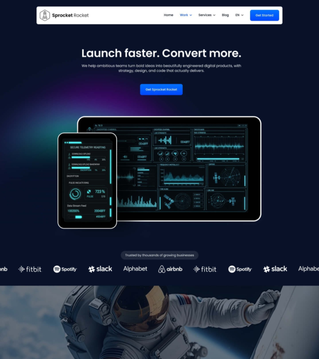 Page design example featuring a product launch interface